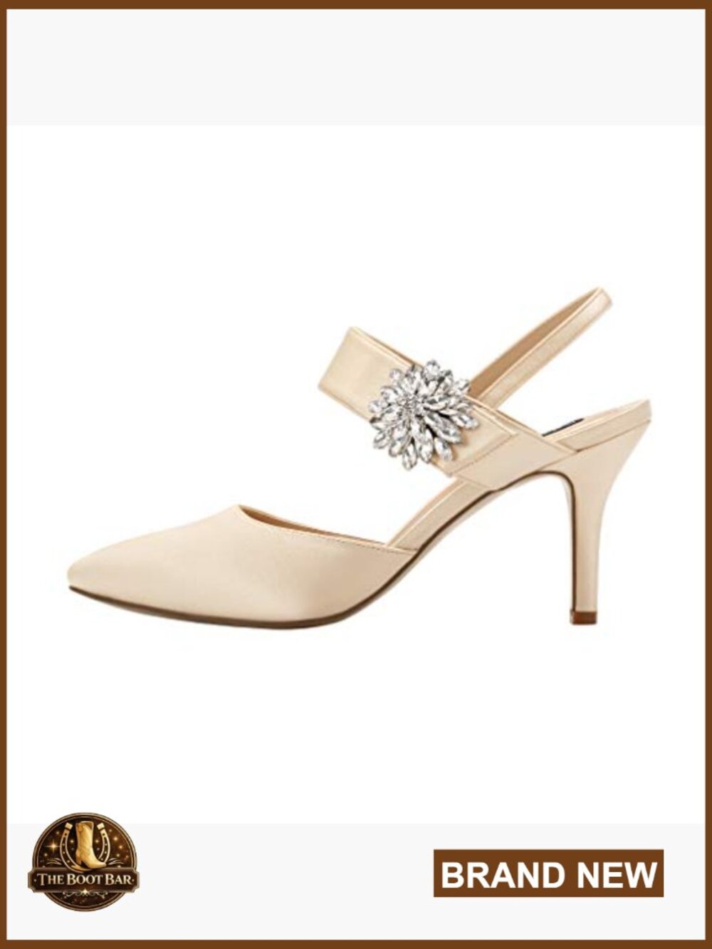 Pointed Toe Slingback Rhinestone Brooch Satin Dress Pumps Evening Wedding Heels - Picture 3 of 7